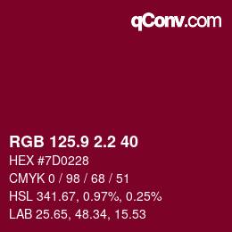 カラーコード: RGB 125.9 2.2 40 | qconv.com