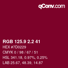 カラーコード: RGB 125.9 2.2 41 | qconv.com