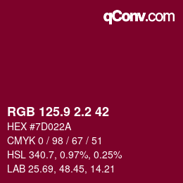 カラーコード: RGB 125.9 2.2 42 | qconv.com