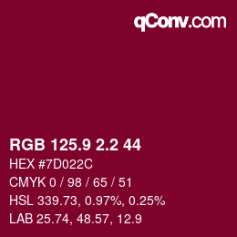 カラーコード: RGB 125.9 2.2 44 | qconv.com