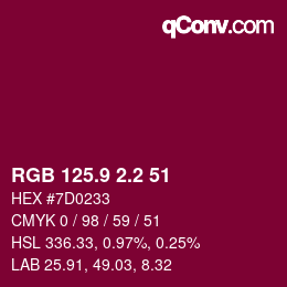 カラーコード: RGB 125.9 2.2 51 | qconv.com