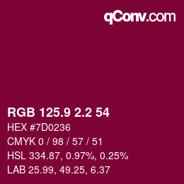 カラーコード: RGB 125.9 2.2 54 | qconv.com