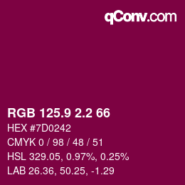 カラーコード: RGB 125.9 2.2 66 | qconv.com