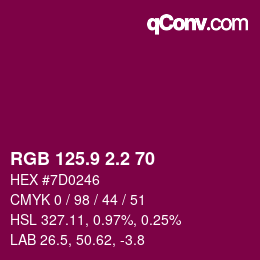 カラーコード: RGB 125.9 2.2 70 | qconv.com