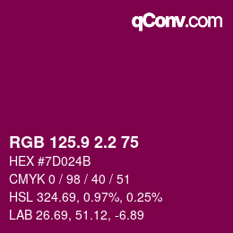 カラーコード: RGB 125.9 2.2 75 | qconv.com
