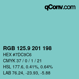 Color code: RGB 125.9 201 198 | qconv.com