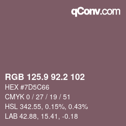 カラーコード: RGB 125.9 92.2 102 | qconv.com