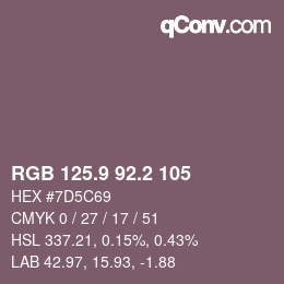 カラーコード: RGB 125.9 92.2 105 | qconv.com