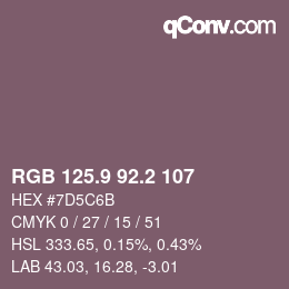 カラーコード: RGB 125.9 92.2 107 | qconv.com