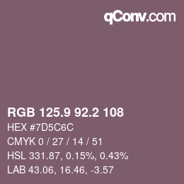 カラーコード: RGB 125.9 92.2 108 | qconv.com