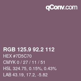 カラーコード: RGB 125.9 92.2 112 | qconv.com