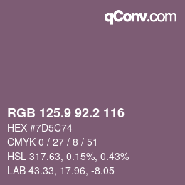 カラーコード: RGB 125.9 92.2 116 | qconv.com