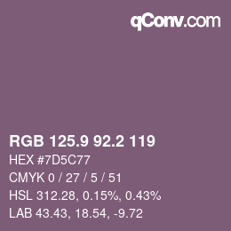 カラーコード: RGB 125.9 92.2 119 | qconv.com