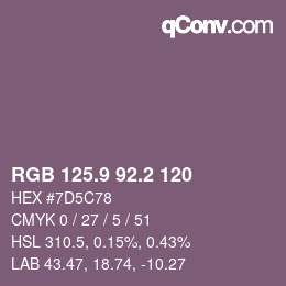 Color code: RGB 125.9 92.2 120 | qconv.com