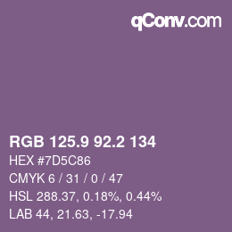 カラーコード: RGB 125.9 92.2 134 | qconv.com