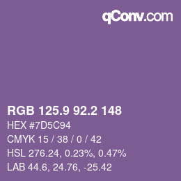 カラーコード: RGB 125.9 92.2 148 | qconv.com