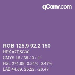 カラーコード: RGB 125.9 92.2 150 | qconv.com