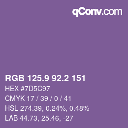 カラーコード: RGB 125.9 92.2 151 | qconv.com