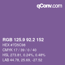カラーコード: RGB 125.9 92.2 152 | qconv.com