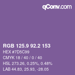 カラーコード: RGB 125.9 92.2 153 | qconv.com