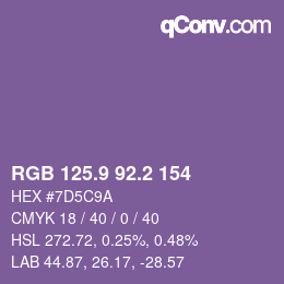 カラーコード: RGB 125.9 92.2 154 | qconv.com
