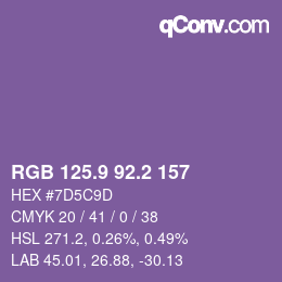 カラーコード: RGB 125.9 92.2 157 | qconv.com