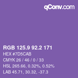 カラーコード: RGB 125.9 92.2 171 | qconv.com