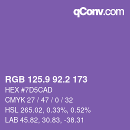 カラーコード: RGB 125.9 92.2 173 | qconv.com