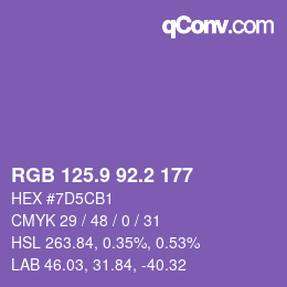 カラーコード: RGB 125.9 92.2 177 | qconv.com