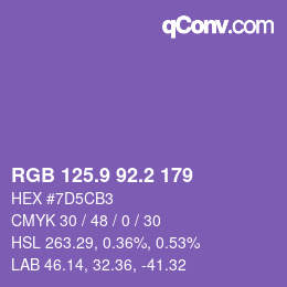 カラーコード: RGB 125.9 92.2 179 | qconv.com