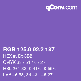 カラーコード: RGB 125.9 92.2 187 | qconv.com