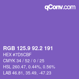 カラーコード: RGB 125.9 92.2 191 | qconv.com