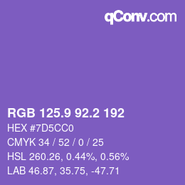 カラーコード: RGB 125.9 92.2 192 | qconv.com
