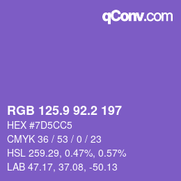 カラーコード: RGB 125.9 92.2 197 | qconv.com