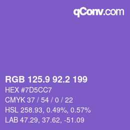 カラーコード: RGB 125.9 92.2 199 | qconv.com