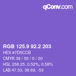 カラーコード: RGB 125.9 92.2 203 | qconv.com