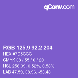 カラーコード: RGB 125.9 92.2 204 | qconv.com