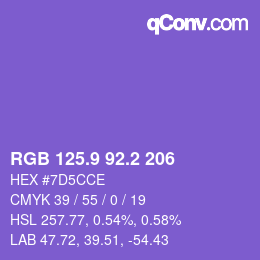 カラーコード: RGB 125.9 92.2 206 | qconv.com