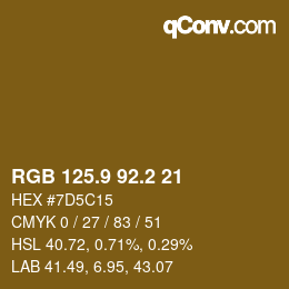 カラーコード: RGB 125.9 92.2 21 | qconv.com