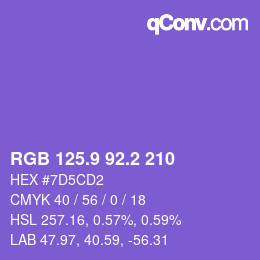 カラーコード: RGB 125.9 92.2 210 | qconv.com
