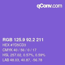 カラーコード: RGB 125.9 92.2 211 | qconv.com