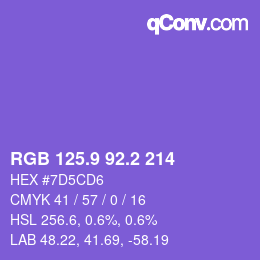 カラーコード: RGB 125.9 92.2 214 | qconv.com