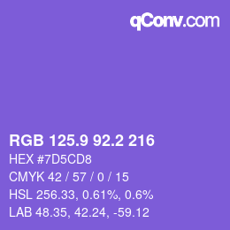 カラーコード: RGB 125.9 92.2 216 | qconv.com