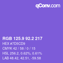 カラーコード: RGB 125.9 92.2 217 | qconv.com