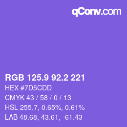カラーコード: RGB 125.9 92.2 221 | qconv.com