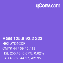 カラーコード: RGB 125.9 92.2 223 | qconv.com