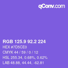 カラーコード: RGB 125.9 92.2 224 | qconv.com