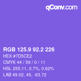 カラーコード: RGB 125.9 92.2 226 | qconv.com