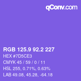 カラーコード: RGB 125.9 92.2 227 | qconv.com