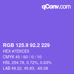 カラーコード: RGB 125.9 92.2 229 | qconv.com